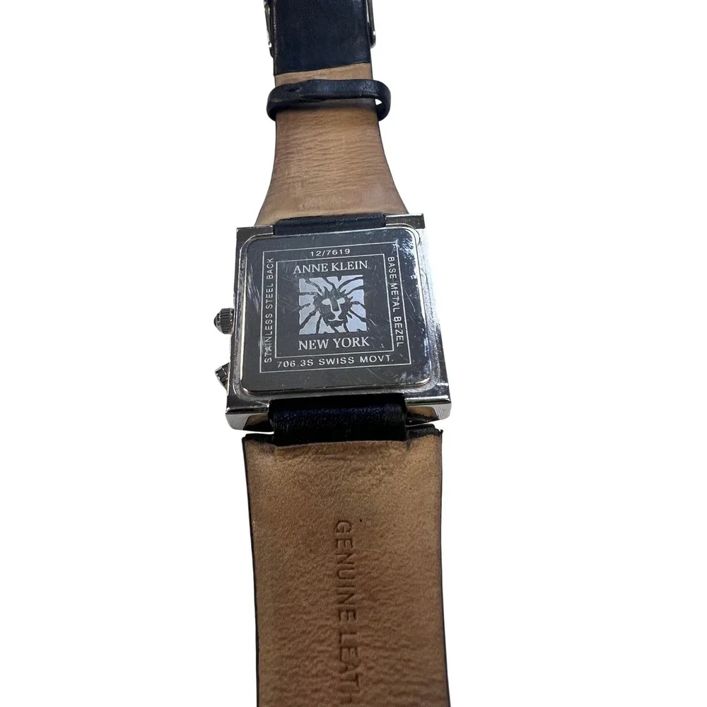 Anne Klein Wrist Watch OS Blck Good Leather Strap 12/7619 Swiss Movt Rectangular